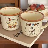 Triogift  -  Kawaii Puppy Korean Coffee Cup Mug Cute Water Ceramic Handmad Milk Tea Water Juice Mocha Lover Breakfast Cup Birthday Gift 300ml