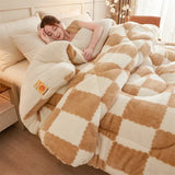 Triogift Checkerboard Super Thick Warm Winter Blankets Soft Artificial Lamb Cashmere Weighted Blanket Fluffy Warmth Duvet Comforter Quilt