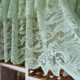 Triogift 1PC Green Pearls Double Layer Short Curtain for Kitchen Sheer Voile Drape Lace Wave Bottom Dustproof Door Cupboard #E