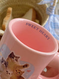 Triogift Pink Cute Kitten Mug for Girls To Drink Breakfast Coffee Milk Cup Ceramic Chubby Handle Christmas Gift