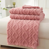 Triogift Flannel Fleece Throw Blankets Soft Adult Bed Cover Solid Color Tuff Blanket Winter Warm Stitch Fluffy Bedspread for Sofa Bedroom