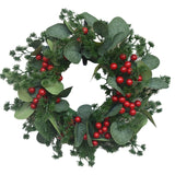 Triogift  30cm Christmas Decoration Garland Simulation Red Berry Eucalyptus Leaves Door Hanging Window Outdoor Wall Decoration Props