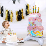 Triogift  3D Birthday Cake Aluminum Film Balloon Three Layer Cake Standable Balloon Party Baby Shower Photo Props Scene Wedding Decoration