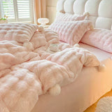 Triogift  Tuscan Faux Fur Warm Fluffy Bedding Set for Winter Skin Friendly Warmth Plush Duvet Cover Set Queen Thickend Blanket Cover Sets