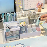 Triogift Cute Pen Desk Holder Storage Box Organizer Girl Drawer-type Desktop Student Stationery Handbook Nine Grids Storage Box