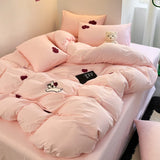 Triogift Super Soft Towel Embroidery Bedding Set Duvet Cover Queen Full Twin Size Bed Flat Sheet Kids Girls Quilt Cover Pillowcase Kawaii