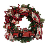 Triogift  40cm Red Truck Christmas Wreath Fall Wreath for Front Door Decorations for Farmhouse Autumns Harvest Halloween Thanksgiving