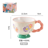 Triogift  -  1pc 450ml Ceramic Hand-painted Embossed Breakfast Mugs Large Capacity Oatmeal Cups Cute Creative Milk Cups Coffee Cups Gifts