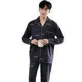 Triogift  New Men Pajamas Set Long Sleeved Pure Cotton Cardigan Lapel External Wear Comfortable Breathable Home Clothing Suit Male Autumn