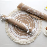 Triogift 2PCS Bohemian Woven Cotton Placemat Woven Linen Table Mat Flower Insulation Dining Insulation Pad Embroidery Kitchen Decor