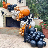 Triogift 156Pcs Halloween Balloons Garland Kit Pumpkin Foil Ballon Double Stuffed Balloons Arch Kit 3D Scary Bat Decor Globos Decorations