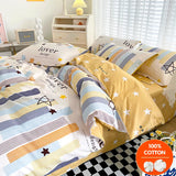 Triogift Children and Teenagersl 100% Cotton Bedding Set: 1 Duvet Cover 2 Pillowcases 1 Fitted Sheet, Suitable for Boys Girls, Cute Style