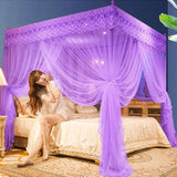 Triogift Embroidery Lace Pleated Mosquito Net for Bed Square Romantic Princess Queen Size Double Bed Net Canopy Luxury Mosquito Tent Mesh