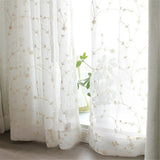 Triogift  Embroidered Linen Sheer Curtains for Living Room Bedroom Floral White Tulle Curtain for Kitchen Voile Curtain Blind Panels Decor