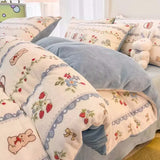 Triogift  Winter Thickened Warm Flannel Queen Bedding Set Home Textile Cartoon Cute Duvet Cover Sheet Pillowcase 4pcs Luxury Bed Linen Set