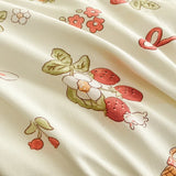 Triogift Cartoon Strawberry Rabbit Duvet Cover Lovely Floral Bunny Bedding Set Country Style Comforter Cover Home Microfiber Quilt Cover