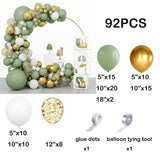 Triogift 92pc Sage Green Balloons Garland Arch Kit White Gold Confetti Balloon Baby Shower Birthday Party Wedding Decoration Latex Globos