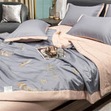 Triogift  4pcs Satin Sheets Set Luxury Silky Satin Bedding Set with Deep Pocket, 1 Duvet cover+ 1 Flat Sheet + 2 Pillowcases