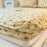 Triogift 1PCS Sheet Pastoral Flower Fitted Sheet Non Slip Bedspread Washable Cotton With Elastic Band Mattress Cover (no Pillowcase)