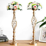 Triogift  Gold/Silver Wedding Candle Holders Decor Table Centerpiece Pillar Flower Vase Rack Stand Road Lead Floral Bouquet Party Supplies