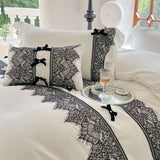 Triogift  French Retro Bedding Sets Luxury Princess Lace Cotton Ruffle Duvet Cover Set Bed Sheet King Size Bedding Set Bed Comforter Set