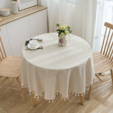 Triogift  Plaid Cotton Linen Round Tablecloth Wedding Hotel Banquet Cloth Table Cover Indoor Dining Room Kitchen Outdoor Decor Manteles