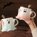 Triogift  -  1pc Cartoon Mug With Spoon Cute Ghost Elf Ceramic Cup Coffee Water Milk Juice Cup Novelty Gifts for Friends Lovers Couple Cups