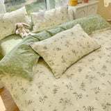 Triogift  Flowering Plant Print Queen Bedding Set Cotton Soft Comfortable Duvet Cover Set with Sheets Skin Friendly Comforter Bedding Sets