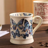 Triogift  -  1pc French Style Coffee Mug Blue Butterfly Pattern Ceramic Coffee Cup Mother's Day Gift for Family Wife Unique Anniversary Gifts