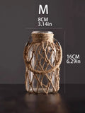 Triogift Hand Woven Hemp Rope Glass Vase Dry Flower Decor Art Glass Vase Nordic Living Room Table Decoration Bedroom Boho Home Decoration