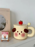 Triogift  -  Cartoon Cute Piggy Mug Stereo Puppy Ears Milk Cup with Fresh Ins Style Office Lid Spoon Ceramic Coffee Cup