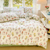 Triogift  Pastoral Girls Flower Bedding Sets, Washed Cotton Bed Linens, Soft Quilt Cover Sheet Set, Simple Bedspread, Home Textiles