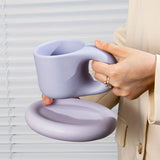 Triogift 1set 400ml Ceramic Coffee Chubby Mug Saucer Set Creative Cute Fat Handle Cup With Saucer For Office And Home Room Decor