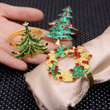 Triogift  Christmas Napkin Rings Gold Zinc Alloy Bling Napkin Buckle for Christmas Wedding Table Party Decoration New Year Napkin Holder