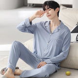 Triogift  Autumn Pajamas Sets Men Long Sleeve Modal Cotton Thin Teenage Boys' Large Size Spring Outwear Home Cloth Suit Sleepwear Male