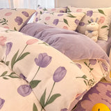 Triogift Winter Thickened Warm Flannel Queen Bedding Set Home Textile Cartoon Cute Duvet Cover Sheet Pillowcase 4pcs Luxury Bed Linen Set