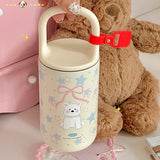 Triogift  -  Kawaii Puppy Stainless Steel Thermos Bottle Cute Bowknot Thermal Cup Tumbler Coffee Water Tea Insulated Thermos Mug Girl Gift