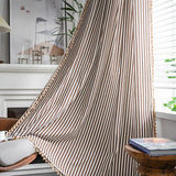 Triogift Curtains for Living Room Bedroom Kitchen Home Decoration Bay Window  Curtains American Style Coffee Color Striped Cotton Linen