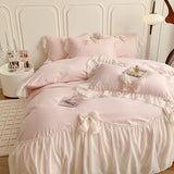 Triogift Pink Romantic French Princess Bedding Set, Lace Ruffles, Bow Bedding Set, Single, Queen, King, Duvet Cover, Bed Sheet, Pillowcas