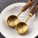 Triogift 1PC Measuring Cup Gold-Plated Measuring Spoon Measuring Spoon  Coffee Scoop Spoon With Wooden Handle Cake Kitchen Baking Tools