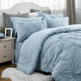 Triogift  King Comforter Set - Cal King Bed Set 7 Pieces,Pinch Pleat Light Blue Bedding Set with Comforters,Sheets,Pillowcases Shams