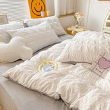 Triogift Simple Bubble Style Ab Single Quilt Cover Bedding Set Four-piece Set Coral Fleece Mattress Cover Milk Fleece Bed Sheet