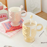 Triogift  -  Office Ceramic Water Mug Cream Ice Cream Coffee Cup with Stirring Spoon Ceramic Cup Ins High Beauty Personalized Milk Cup