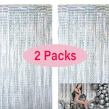 Triogift  2Pack Foil Curtain Backdrop Silver Metallic Tinsel Foil Fringe Curtains for Birthday Wedding Baby Shower Disco Party Decorations