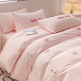 Triogift Ins Girly Heart Towel Embroidery Bedding Four-piece Set Soft Washed Cotton Bed Sheet Quilt Cover Three-piece Set