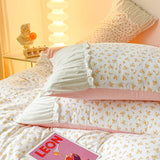 Triogift Ins Style Pink Floral Bedding Set Single Twin Size Pastoral Girls Duvet Cover No Filling Flat Sheet Pillowcases Cute Bed Linens