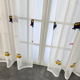 Triogift  Cartoon Embroidery Car Curtain for Boys Kids Bedroom Sheer Voile Drape Window Treatment Home Decoration Custom