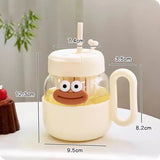 Triogift  -  600ml Kawaii Glass Cup With Lid And Straw For Ice Hot Coffee Water Tea Juice Glass Mug Bottle Aesthetic Large Drink Bottle Gift