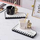 Triogift  -  Nordic Creative Piano Black and White Key Ceramic Coffee Cup with Spoon Mug Exquisite Cappuccino Coffee Afternoon Tea Water Cup