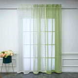 Triogift  Green Staggered Light Yellow Sheer Curtain for Living Room With Side Lace Beads Voile Drape Kitchen Door Window